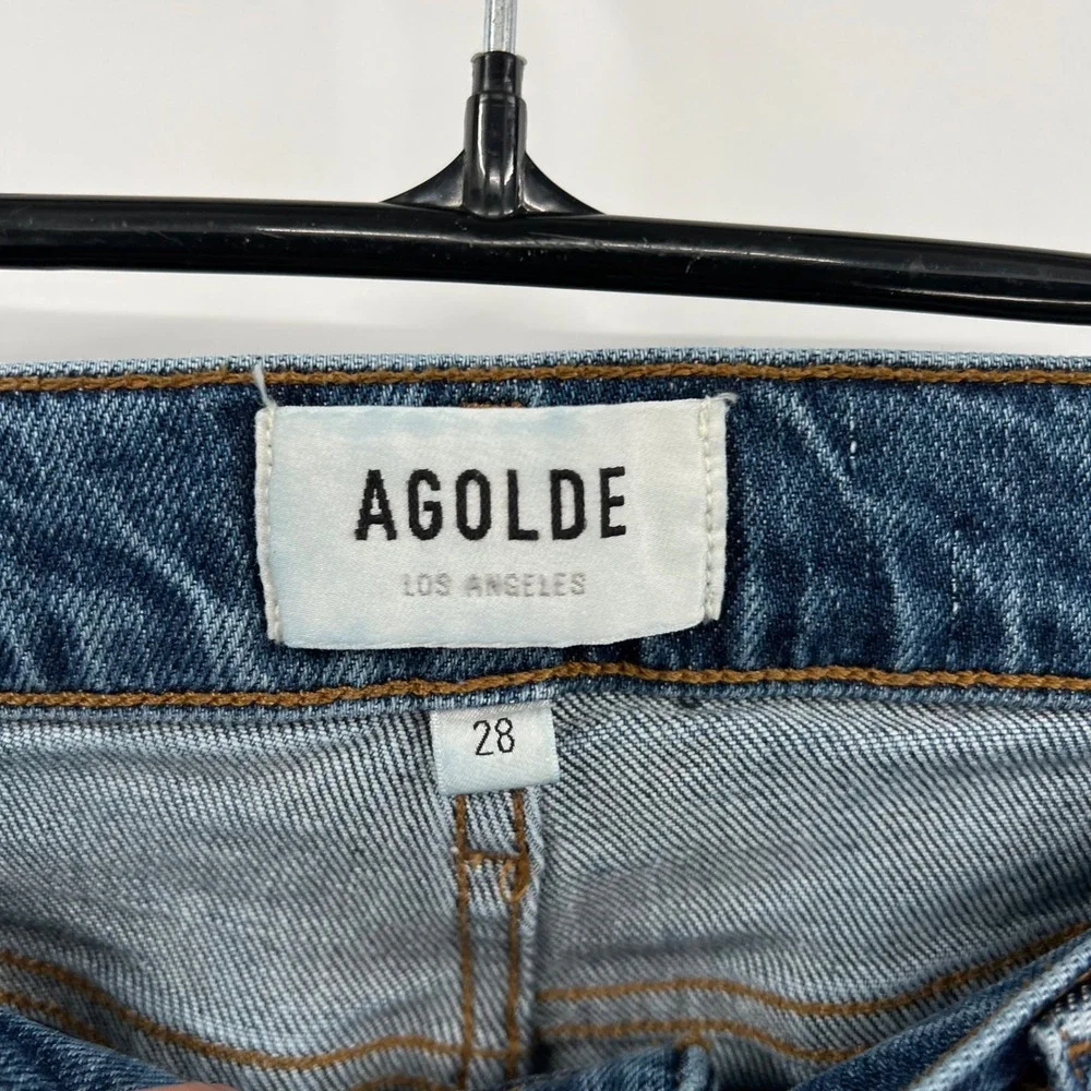 AGOLDE Toni Slim Straight‎ Jeans Womens Blue Distressed Chewed Hem 28